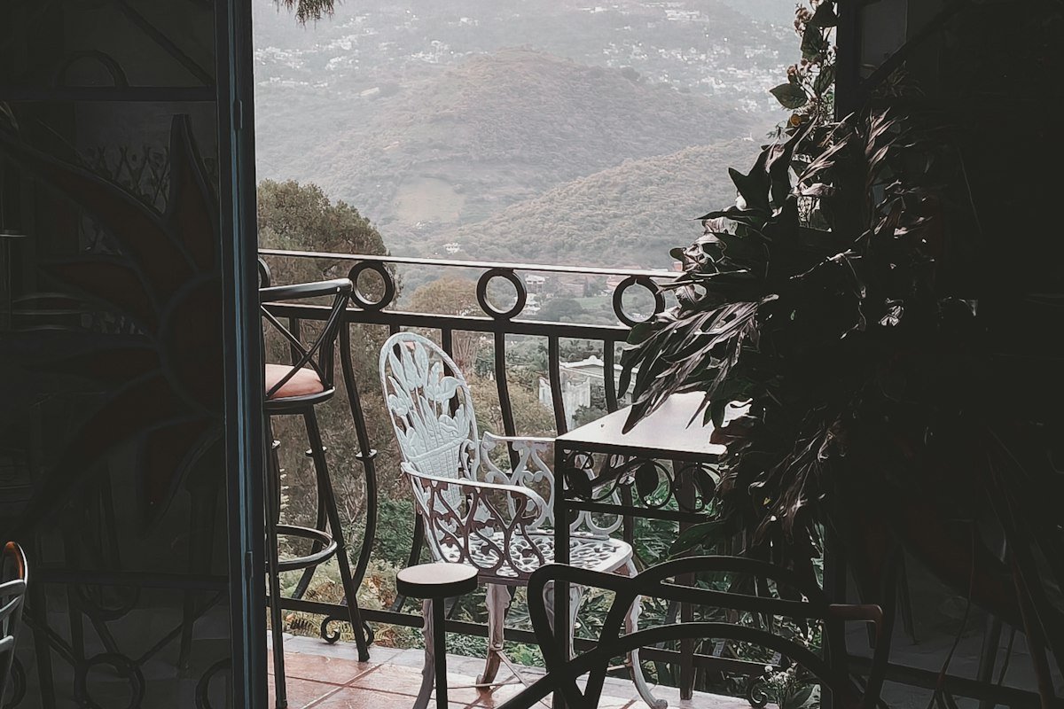 Balcony seating at dusk
