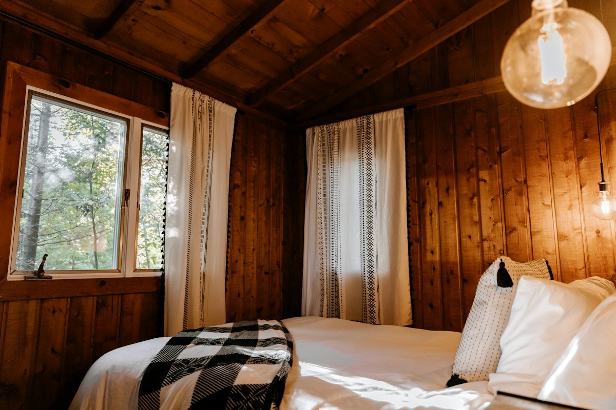 Timber-panelled bedroom