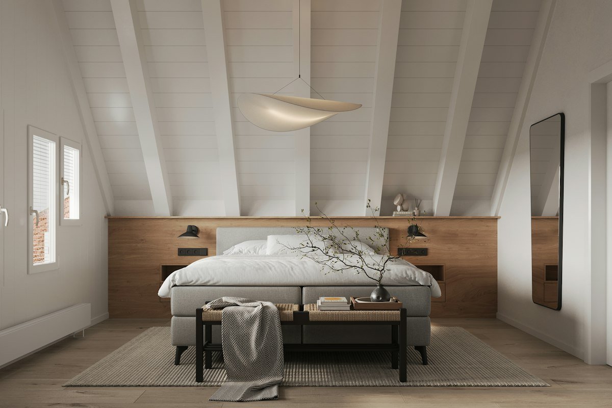 Bright bedroom with a double bed